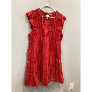 Knox Rose Womens Peasant Mini Dress Size XXL Red Boho Crochet Beach Vacay Resort